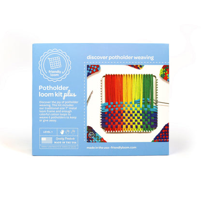 Friendly Loom 7” Traditional Potholder Loom Plus Weaving Kit | Sturdy Metal Loom and Quality Cotton Weaving Loops in Rainbow Colors | Complete Kit to Weave 6 Functional Potholders | Made in the USA