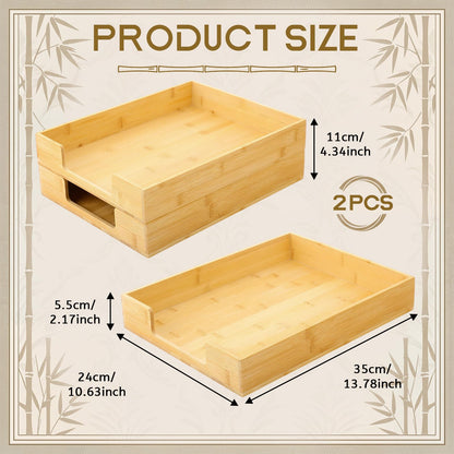 Mifoci 2 Pcs Wood Letters Tray Bamboo Stackable Paper Organizer Letter Tray, Desktop File for A4 Documents, Wooden Office Paper Holder Stacking for Home School Workspace