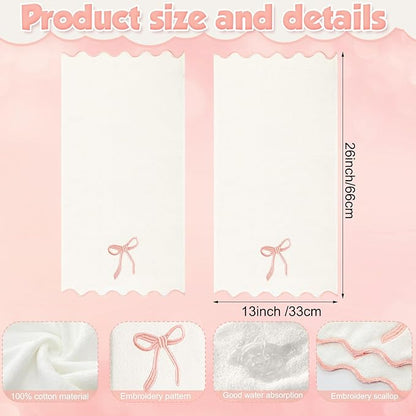 2 Pcs White Pink Scalloped Hand Towels