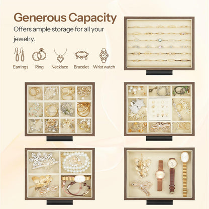 HOOBRO Jewelry Box for Women and 5-Tier Jewelry Box Bundle, Wooden Jewelry Organizer with Transparent Window, Jewelry Storage Box with 2 Vertical Drawers, BH09JB04-BH19JB04
