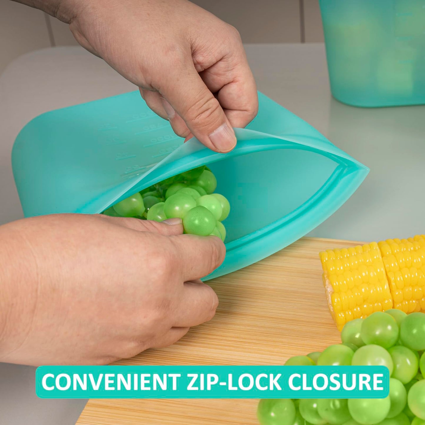 Reusable Food Bags, 12 Pack 100% Silicone Food Storage Bags Stand Up Zip Lock Container, Freezer Microwave Oven Dishwasher Safe, 4 Medium 4 Small 4 Extra Small, Aqua