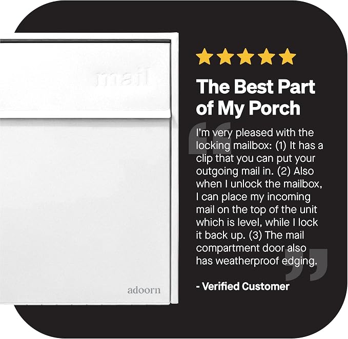 Adoorn Lockable Wall Mount Mailboxes for Outside - Large Anti-Theft Locking Mailbox for Letters - Weatherproof Construction - Durable Steel - 18.5" H x 15" L x 7.5" D - White