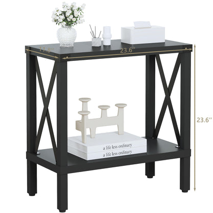 MMEOLUOOK Narrow End Table, Large Sofa Side Table, Farmhouse Nightstand with Storage Shelve, Slim Bedside Table for Living, Room Bedroom, Lounge Black MLBZ17B