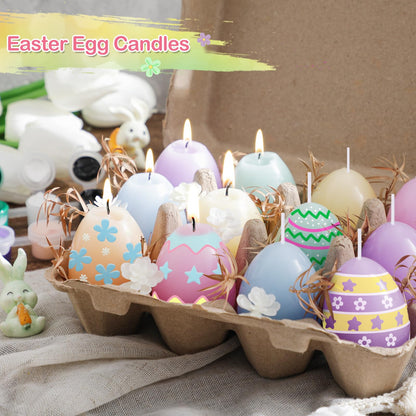 Conelist 25 Pcs Easter Egg Candle Painting Kit Easter Painting Crafts for Adult Macaron Egg Shaped Candles with Carton Acrylic Paint Strips Paintbrushes for Spring DIY Gift Basket Stuffers