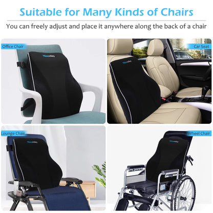 Lumbar Support Pillow for Office Chair Car Back Support Pillow, Memory Foam Gaming Chair Desk Chair Back Cushion for Lower Back Pain Relief, Ergonomic Back Rest with Double Adjustable Straps