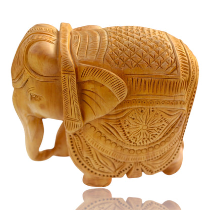 KANASU VALUE STORE Handcrafted Wooden Elephant Statue – Intricately Carved Kadam Wood Figurine – Lucky Vastu Elephant Sculpture – Home & Office Décor Showpiece – Art & Collectible Gift (6 Inches)
