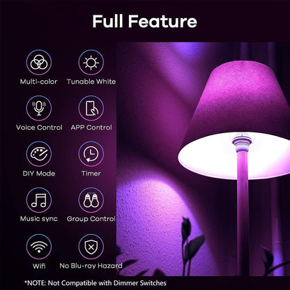 Linkind Matter Smart Light Bulb, Smart Bulbs Work with Apple Home, Siri, Alexa, Google Home, SmartThings, Color Changing Light Bulbs Music Sync RGBTW, Mood Lights, 2.4Ghz WiFi A19 E26 60W 800LM 6 Pack