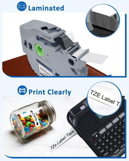 Compatible with Brother Label Maker Tape 12mm 0.47 Laminated White Refills TZe-231 TZe231 TZ TZe 1/2 Inch Black on White for P-Touch Label Maker PT-D220 PT-D210 PT-H110 PT-D200 D400 D610BT, 6-Pack