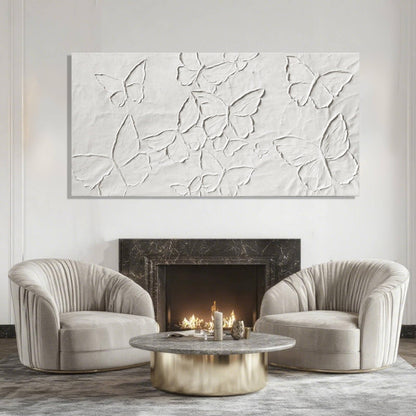 SHEYOYE White Minimalist Wall Art | Canvas Painting, Butterfly Modern Abstract Art Wall Decor for Bedroom, Living Room and Office Hallway Wall Decor 24" x 48"