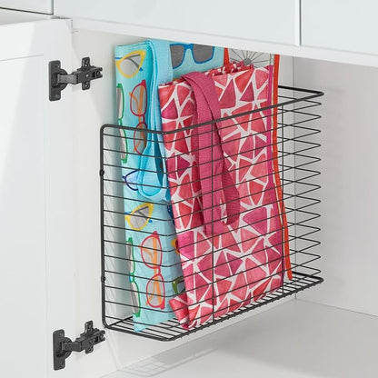 mDesign Portable Metal Farmhouse Wall Decor Angled Storage Organizer Basket Bin for Hanging in Kitchen/Pantry - Store Plastic Bags, Foils, Oils, Sandwich Bags - Black