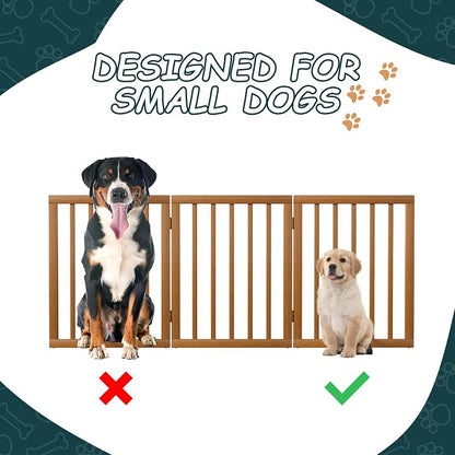 Semiocthome Freestanding Dog Gate 24“Tall, Walnut Foldable Dog Gates for Doorways Stairs Indoor, Wooden 3 Panels Pet Gates for Dogs with 2 Metals Stands, Fully Assembled Door Gates Fences