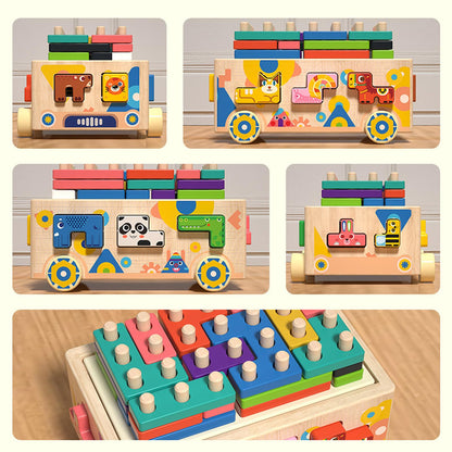 Wooden Montessori Toddler Toy Car Animal Shape Sorting & Peg Stacking Blocks Educational Learning Toy for Toddlers Ages 2-4 Fine Motor Skills Preschool Toy Wooden Shape Sorter Gift for Boys Girls