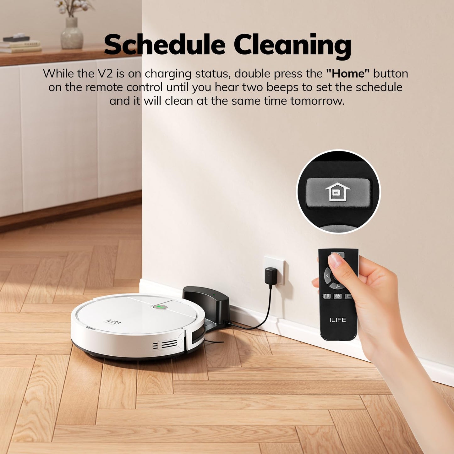 ILIFE V2 Robot Vacuum Cleaner, Tangle-Free Suction, 120 Mins Runtime, Slim, Self-Charging Robotic Vacuum Cleaner, Ideal for Pet Hair and Hard Floors