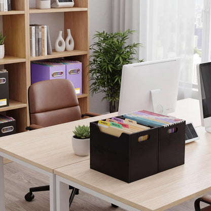 Gerrii 2 Pack Wood File Organizer Box, 12.6 x 8.5 x 10.2 Inch Black Desktop Document Storage Crate with Handle Slot, Assembling Magazine File Holder Bins for Countertop Home Office
