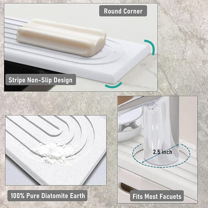 WIFORH Faucet Mat for Kitchen Sink, 24 inch Long Diatomite Fast Drying Stone