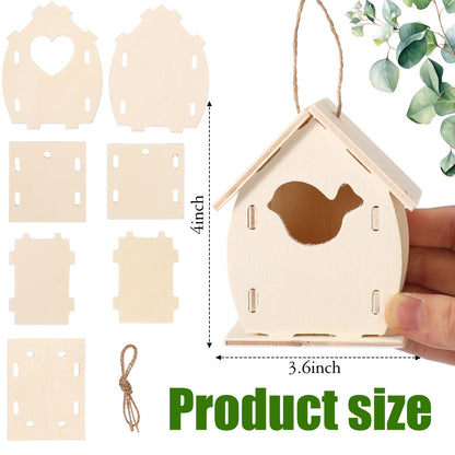 Outus 24 Pcs Wooden DIY Birdhouse Kits for Kids to Build, 4 Shapes Birdhouse Kit Wooden Unfinished with Butterfly Sticker for Boy Girl Arts Crafts(Cute)