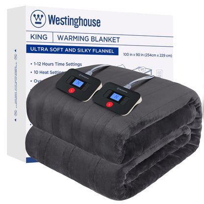 Westinghouse Electric Blanket Heated Throw, Super Cozy Soft Flannel 50"" x 60"" Heated Throw with 6 Fast Heating Levels & 2-10 Auto-Off, Machine Washable, ETL&FCC Certification, Navy Blue