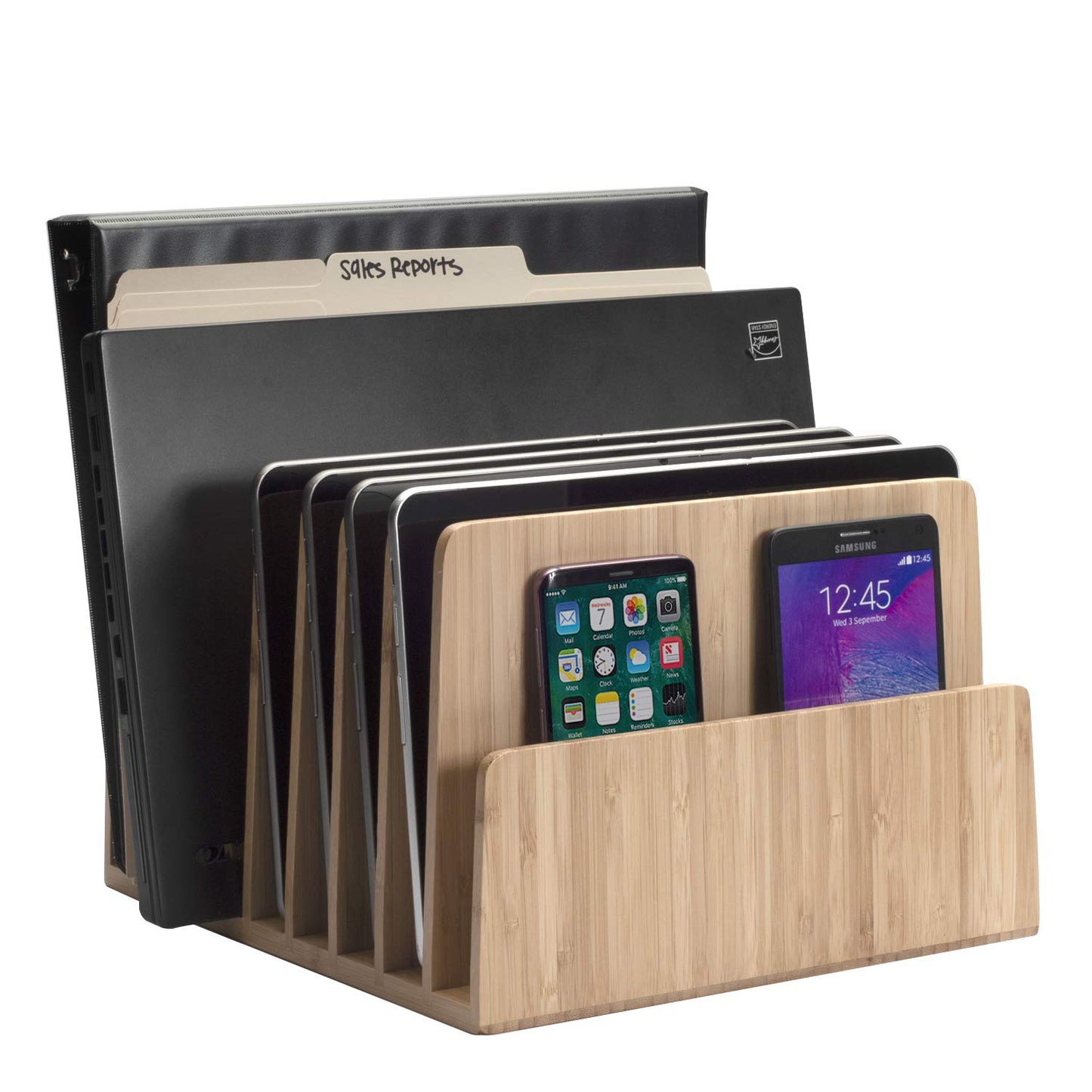 MobileVision Bamboo Device Organizer for Smartphones, Tablets and Laptops, 10 Slots