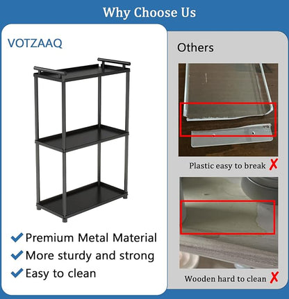 VOTZAAQ 3 Tier Bathroom Organizer Countertop, Stainless Steel Perfume Tray and Vanity Countertop Shelf, Makeup Skin Care Bathroom Organizers and Storage for Dresser, Kitchen (Matte Black)