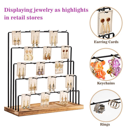 DGWJSU Earring Display Stands for Selling, Earring Rack Display Holder Stand, Jewelry Display for Selling Earring Cards, Bracelets, Hair Accessories, Rings, Necklaces (Rustic Brown, Common Size)