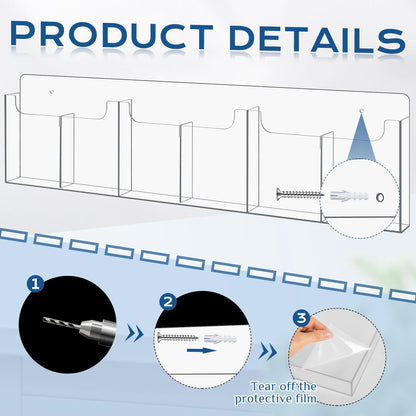 Sherr Acrylic Brochure Holder Wall Mount with Removable Adjustable Dividers, 6/ 3 Pockets Large Capacity Literature Display Stand for 4''x 9'',8.5''x11'' Pamphlets, 26.7''x7'' for Office Hotel Lobby