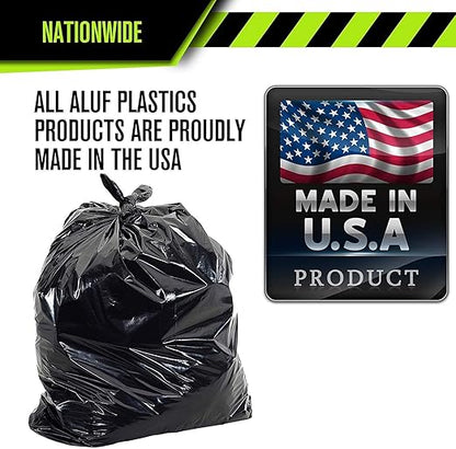 Aluf Plastics 65 Gal Black Heavy Duty Garbage Bags 1.5 Mil