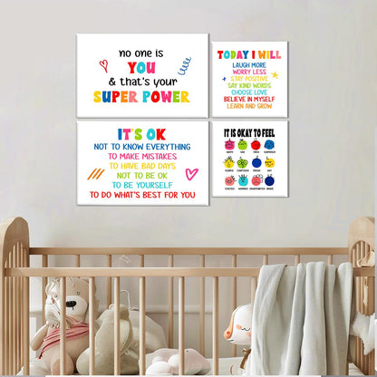 Kids Affirmation Wall Decor,Positive Daily Affirmations Wall Art Canvas Frame Poster Print for Kids Bedroom Nursery Classroom Playroom Psychological Counseling Office Wall Decor,Set of 6