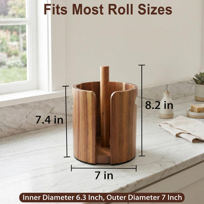 Premium Wood Paper Towel Holder for Kitchen Countertop, Acacia Wooden Kitchen Towel Holder with Splash Guard, Handles & Weighted Non-Slip Base, Home Decor Essentials, for Kitchen, Bathroom, Bar
