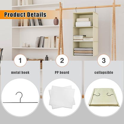 Hanging Closet Organizer and Storage 3-Shelf, Easy Mount Foldable Hanging