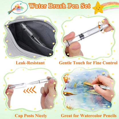 Veemoon Refillable Fountain Brush Pen Set, Piston Fountain Brush Pen Leak-Proof Water Writing Tool Ink Calligraphy Calligraphy Water Paintbrush for Write Drawing Crapbooking Sketching Art, 5Pcs
