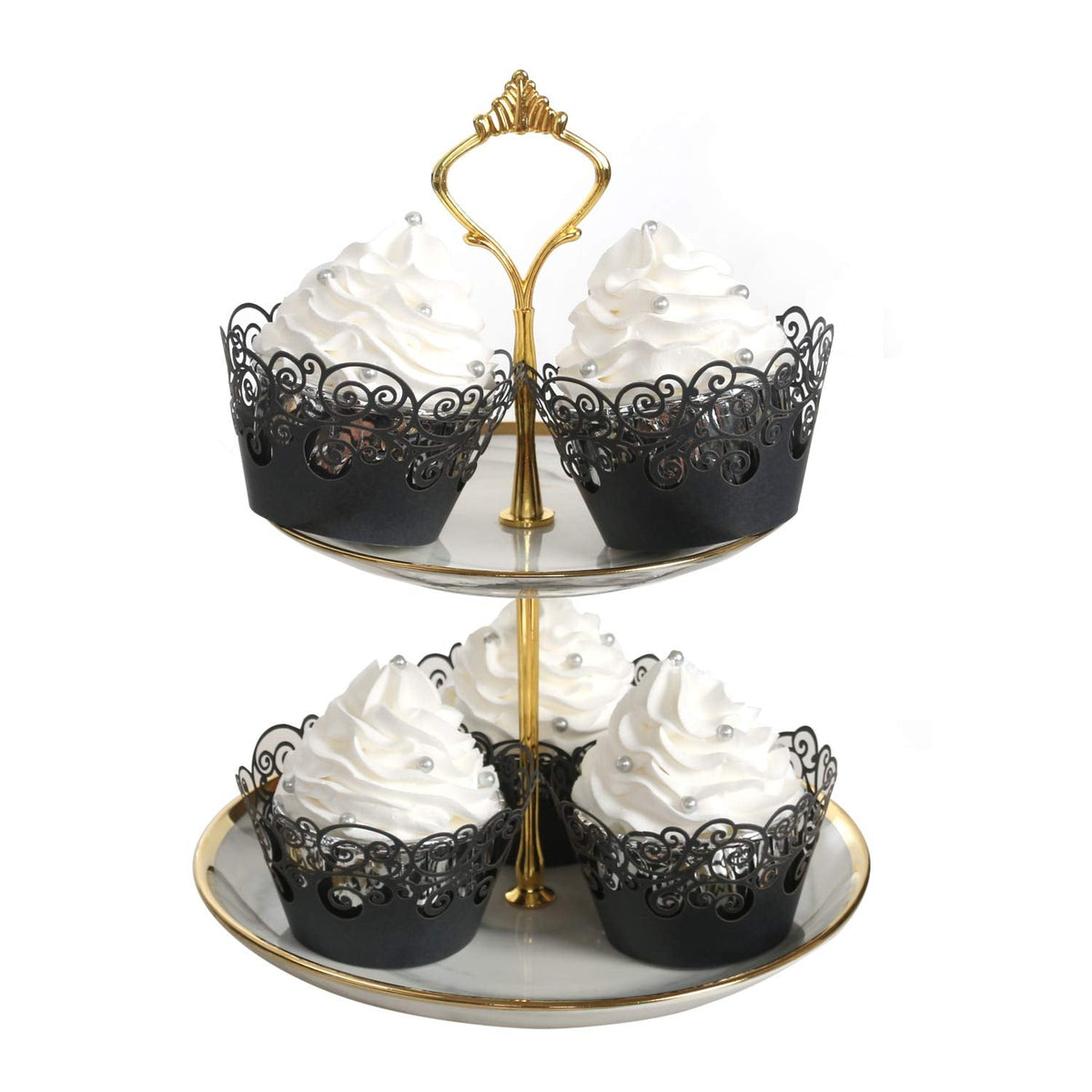 Cupcake Wrappers, KPOSIYA 100 Pack Cupcake Wraps Filigree Artistic Bake Cake Paper Cup Little Vine Laser Cut Liner Baking Cups Muffin Case Trays for Wedding Party Birthday Decoration (100, Black)