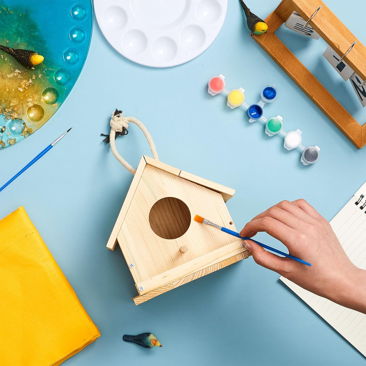 Liliful 12 Sets Wooden DIY Birdhouse Kit, Unfinished Bird Houses with Paints and Paintbrushes, Bird Feeder Craft Arts for Kids Ages 4-8, 8-12, Classroom Activity and Adults Wooden Craft Gifts