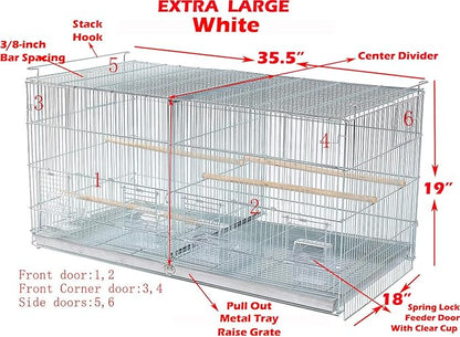Extra Large 36" x 18" x 19"H Lot of Two Breeder Bird Flight Cage Side Breeding Nest Box Door Center Divider with Removable Rolling Stand