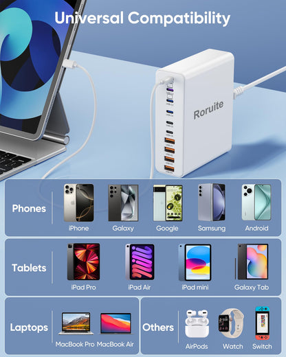 800W USB C Charging Station, 120W PD GaN5 Super Fast USB C Charger Block-10 Port, Type C Fast Charging Block for PC Laptop MacBook Pro/Air Charger Adapter with iPhone 17 16 15 14 Pro Max, iPad, Galaxy