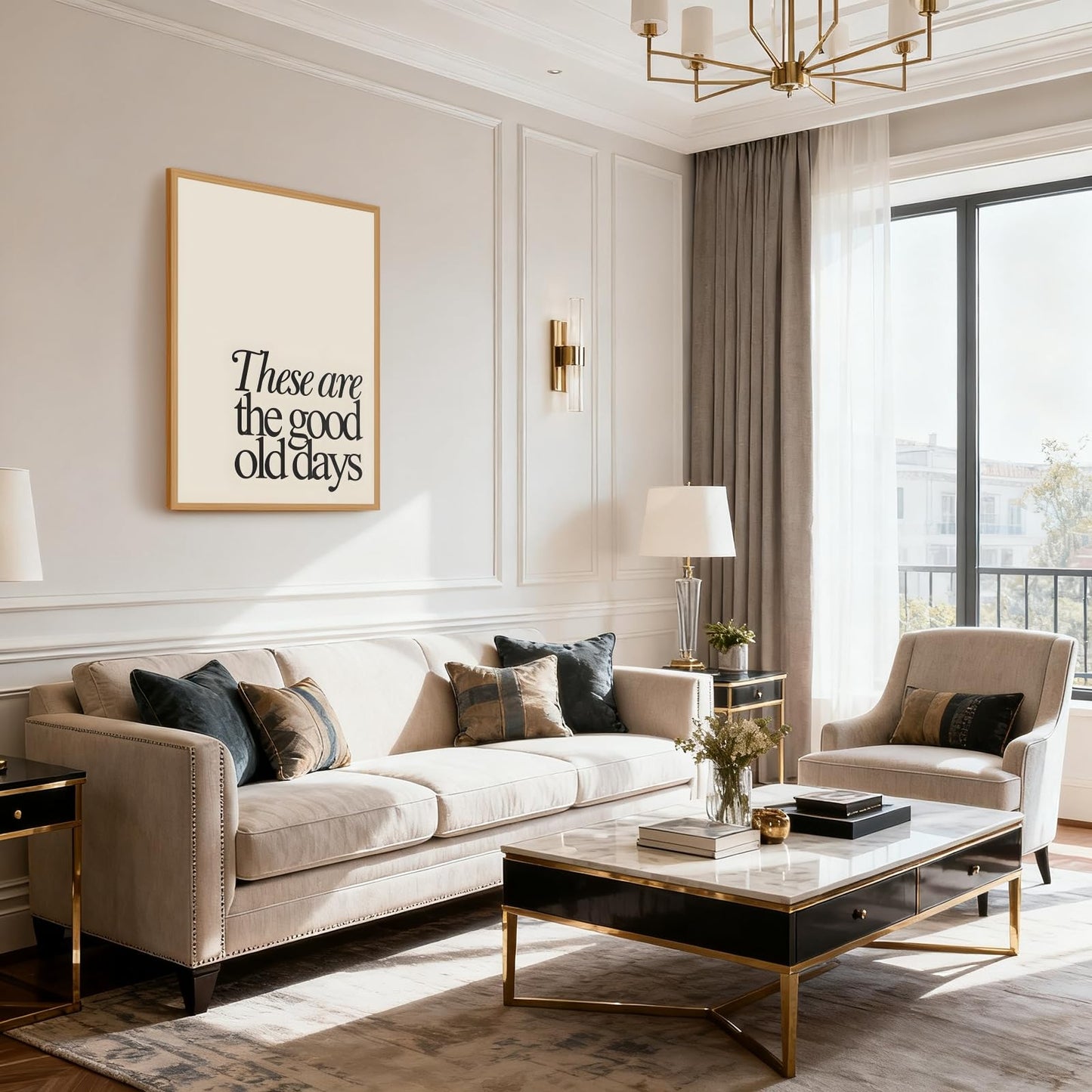 PMKXFGK Wooden Frame These are The Good Old Days Canvas Wall Art Inspirational Quote Typography Poster Neutral Minimalist Decor Motivational Print Pictures Aesthetic for Living Room Office 12x16inch