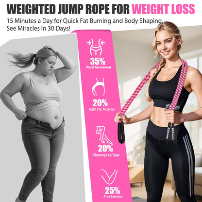 KUZARO Jump Rope, Weighted Jump Rope for Women, 2.5LB Adult Skipping Rope for Fitness, Home Gym Workout Equipment, Heavy Exercise Jumpropes for Weight Loss, Shape body, Strength Training, Total Body Workout