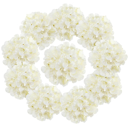 FLORRALIA Fake White Hydrangea Artificial Flowers - Faux Silk Hydrangeas Flowers Heads with Stems Real Touch for Home Wedding Party Table Decor(CreamWhite,Pack of 10)