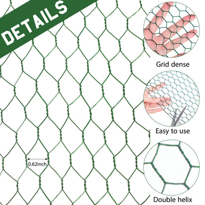 SATINIOR 2 Sheets Chicken Wire Frame Mesh for Floral Arrangements Fence Garden Poultry Netting Galvanized Hexagonal Metal Chicken Wire Fencing Roll for Craft Work Garden(23.6 x 157.4 Inches,Green)