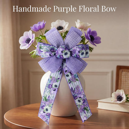 Spring Summer Purple Floral Wired Ribbon, 2.5 InchX 15 Yards Burlap Ribbon for Wreath, Bows, Gift Wrapping, Mother's Day, Wedding & DIY Craft (Purple)