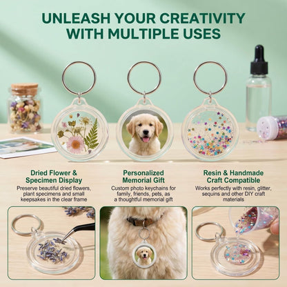 UPSTORE 25PCS 1.4inch Inner Diameter Round Clear Acrylic Blank Passport Photo Logo Image Inserts Split Keychain Keyrings Wallet Friendly Picture Snap-in Frame Key Ring for Women and Men