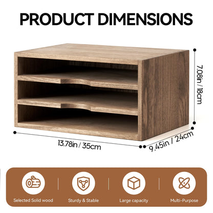 KIRIGEN Wooden Desktop Organizer, 3 Tier Solid Wood Letter Tray and Paper File Sorter for Desk, Freestanding Office Document Holder for Mail, Magazines, Folders, 13.78 x 9.45 x 7.08 in Brown 3KWJG-DBR