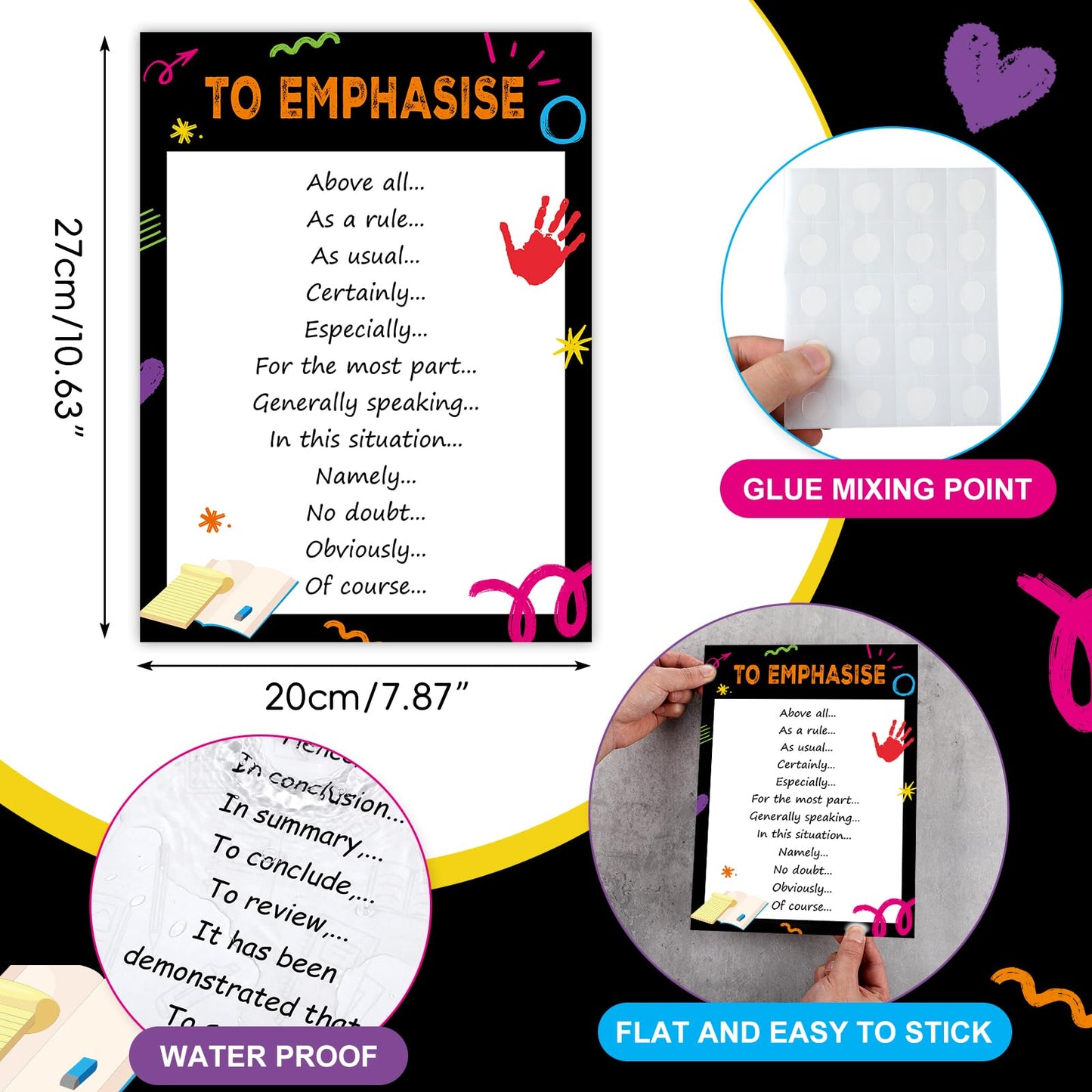 Dunzoom 9 Pieces Sentence Starters Posters Descriptive Vocabulary Classroom Educational Posters English Grammar Chart Bulletin Board Decoration for Middle High School Classroom (Bulletin Board Style)