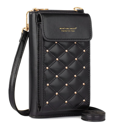 Montana West Small Crossbody Cell Phone Purse for Women RFID Blocking Cellphone Wallet Purses Travel Size Black MWC-110BK
