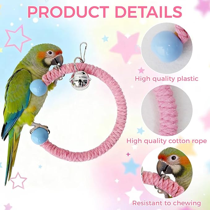 Colorful Circular Bird Swing,Bird Rope Chewing Toys Parrot Cage Bite Toys (Small Half-Round Pink)