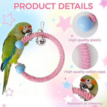 Colorful Circular Bird Swing,Bird Rope Chewing Toys Parrot Cage Bite Toys (Small Half-Round Pink)