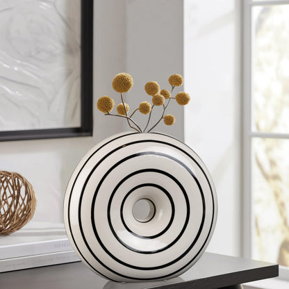Konstéra Ceramic Large Donut Vase Hand-Painted Glossy Finish, Unique Modern Home Accent, Flower Holder, Stylish Decor for Living Room, Coffee Table, Mid-Century Modern