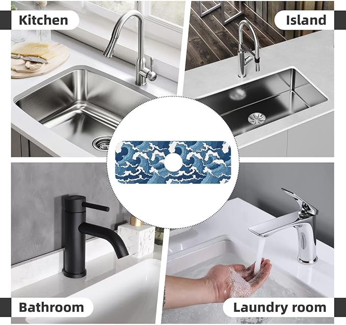 Japanese Wave Kanagawa Blue And White Waves Japan Kitchen Sink Splash Guard