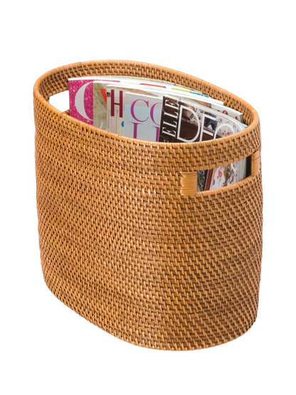 KOUBOO Laguna Rattan Magazine Rack – Stylish Woven Basket for Organizer Books, Magazines & Home Storage – Decorative Storage Solution for Living Room, Office, Honey Brown