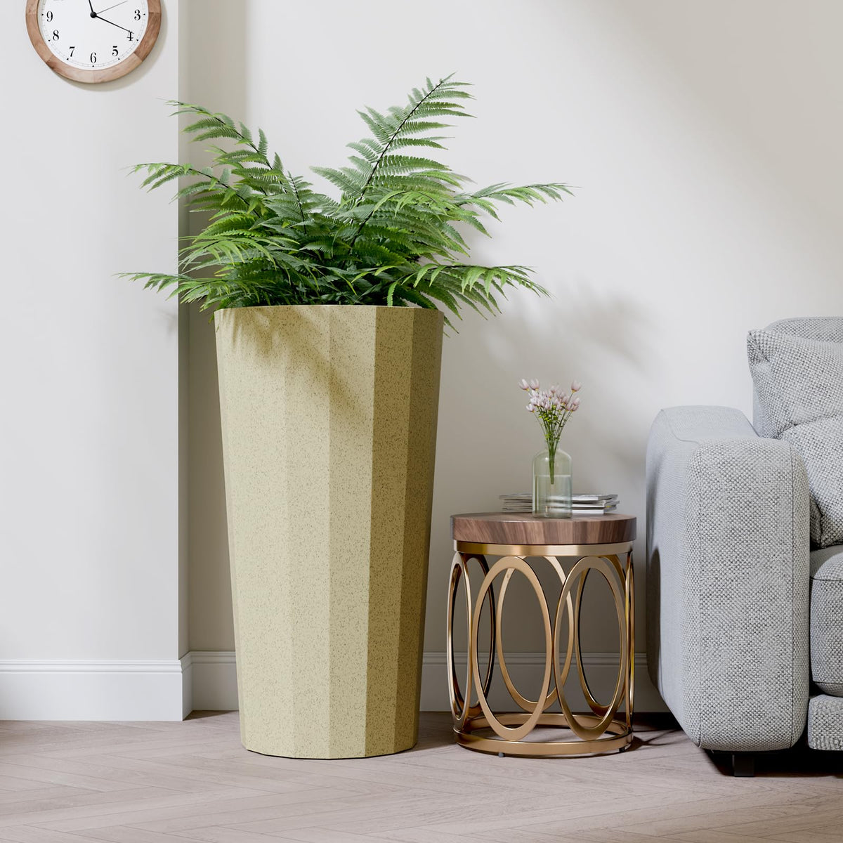 Diyfire 2PCS Tall Planters for Outdoor Plants, 23.6 Inches Large Outdoor Conical Flower Pots for Porch with Drainage Holes and Drainage Baffle, Tapered Large Planters for Garden, Balcony Use, Beige