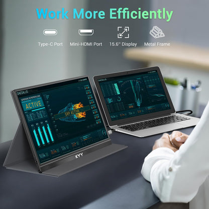 KYY Portable Monitor 15.6'' FHD 1080P USB C HDMI Gaming Monitor Ultra-Slim IPS Display w/Smart Cover & Speakers, Plug&Play, External Monitor for Laptop PC Phone Mac Xbox PS4